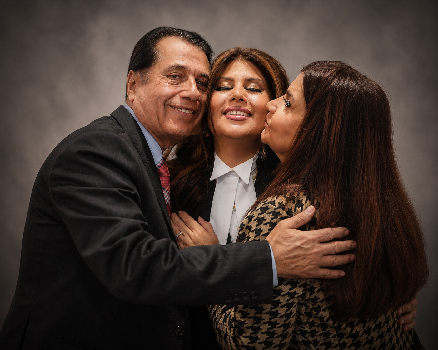 A joyful family embrace
